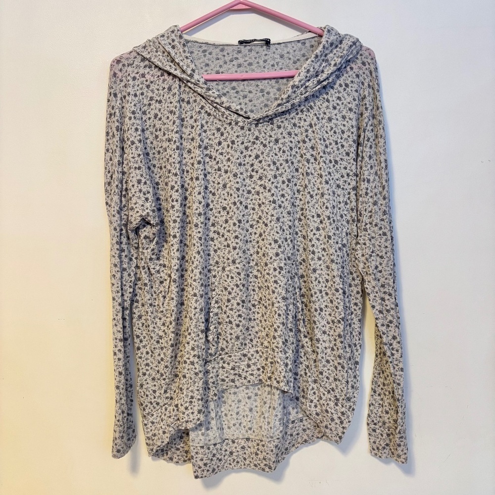 Brandy Melville Hooded Lightweight Long Sleeve Shirt Grey Floral Womens One Size